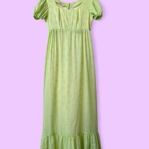 1970s Handmade Prarie Daisy Heart Maxi Dress w/Puff Sleeves